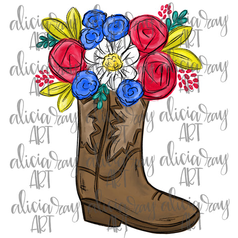 Patriotic Floral Cowboy Boot