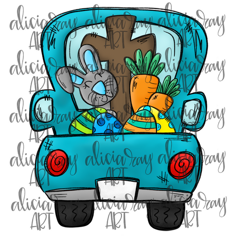 Blue Easter Bunny Cross Truck