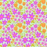 Purple and Orange Wildflowers Seamless Pattern