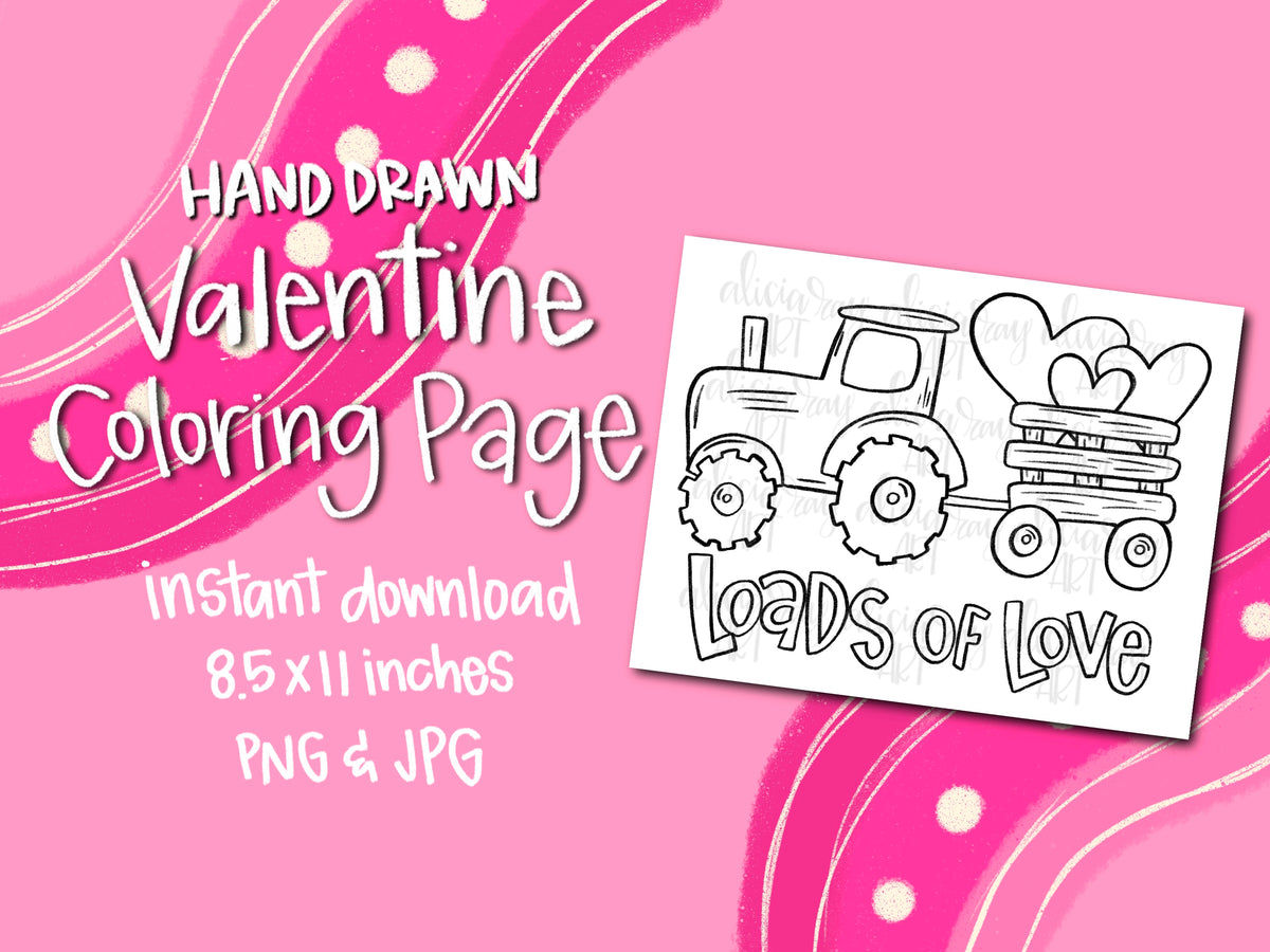 Valentine Tractor Coloring Page – Alicia Ray Art