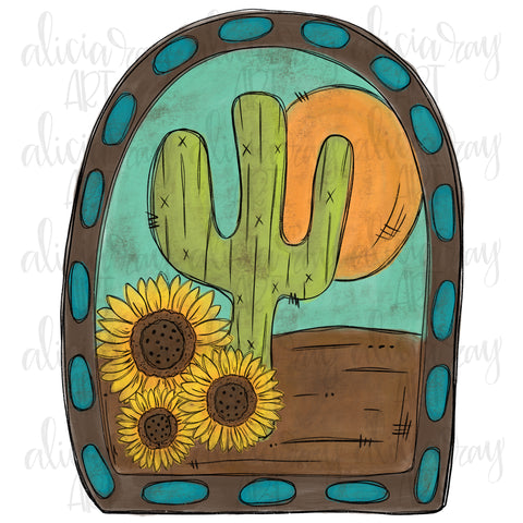 Cactus Sunflower with turquoise border