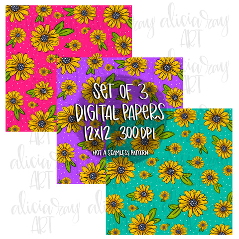 Set of 3 Yellow Daisy Digital Papers