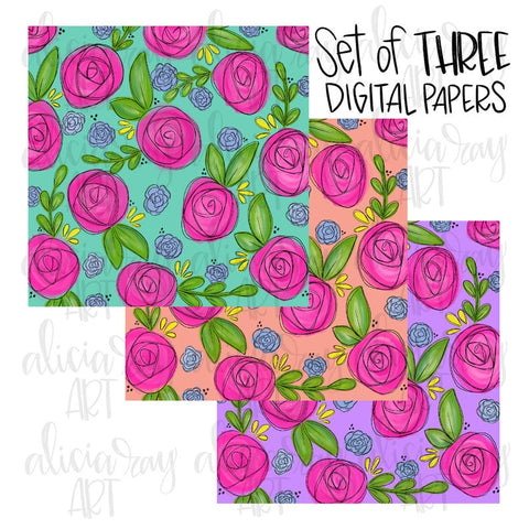 Floral Digital Papers - Set of 3