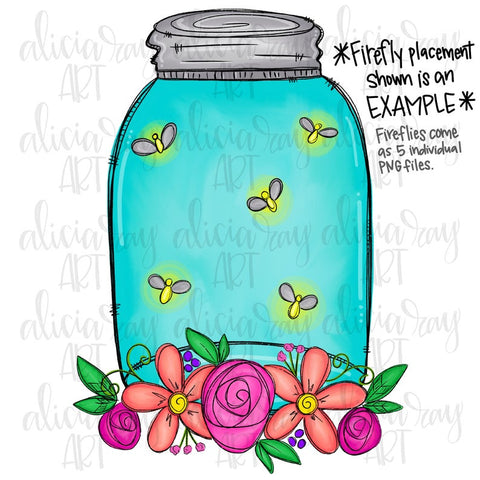 Floral Mason Jar With Fireflies
