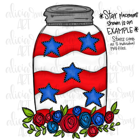 Patriotic Mason Jar with Florals