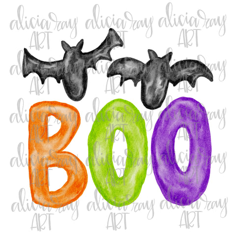 Watercolor Boo With Bats