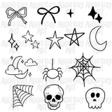 Hand Drawn Halloween Doodles Procreate Stamp Brush Set