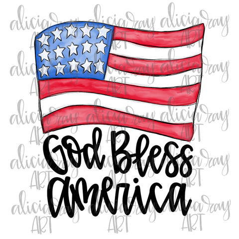 God Bless America Watercolor American Flag
