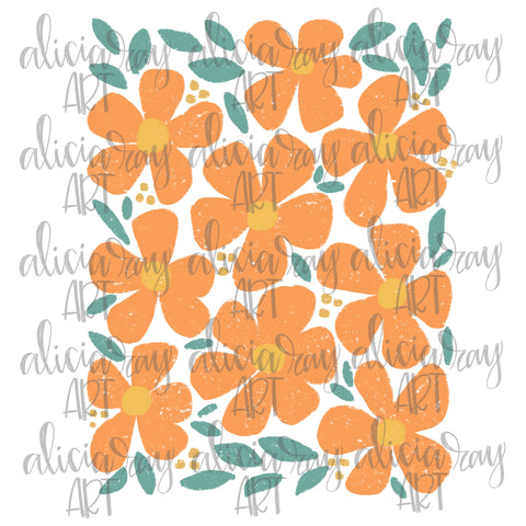 Orange Retro Florals