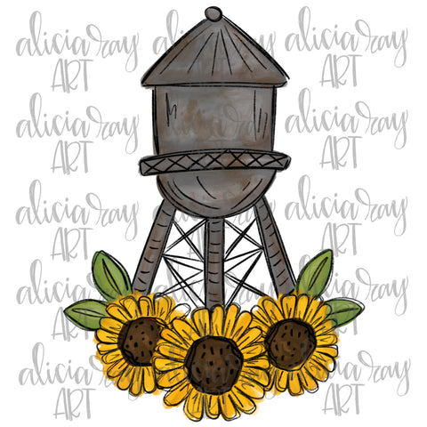 Water Tower With Sunflowers