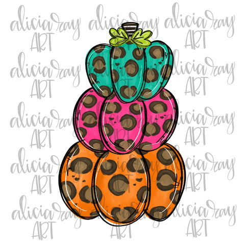 Colorful Leopard Pumpkin Stack