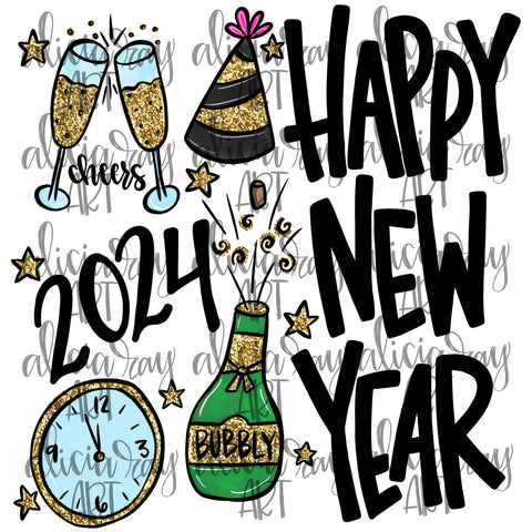 2024 Happy New Year Doodles