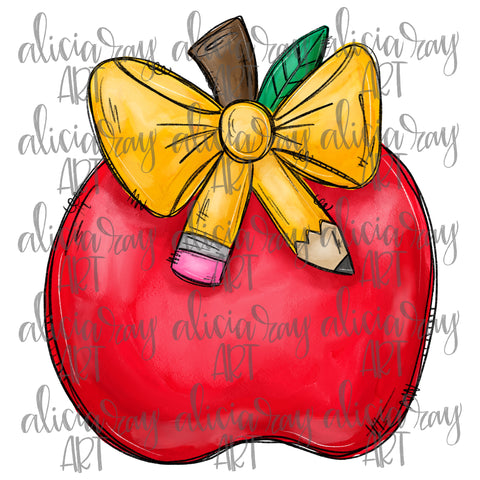 Apple With Pencil Bow