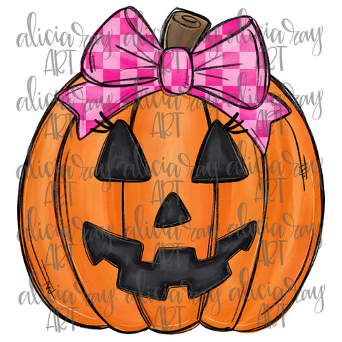 Jack O Lantern With Pink Checkered Bow