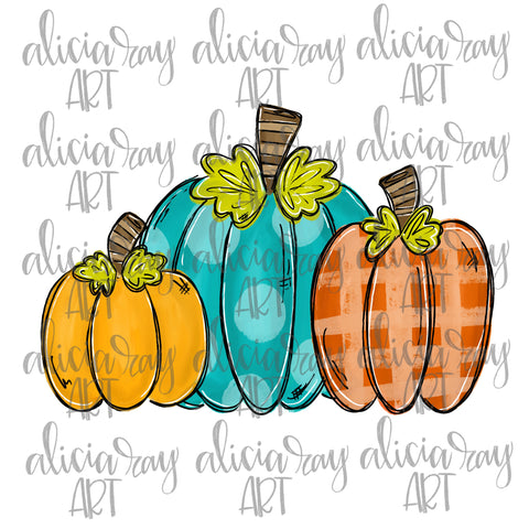 Blue Orange Mustard Pumpkin Trio