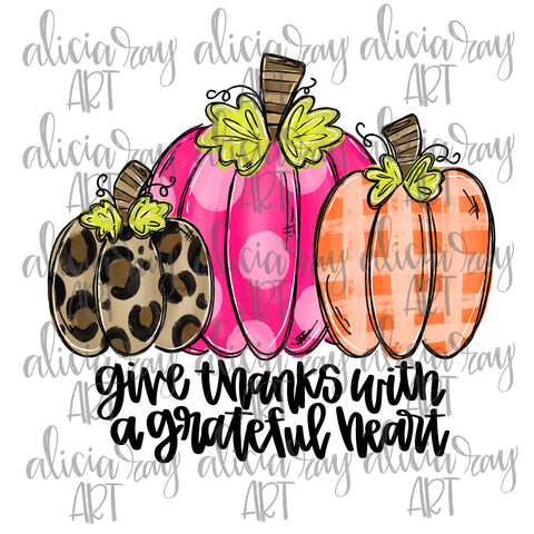 Give Thanks Pink Orange Leopard Pumpkin Trio