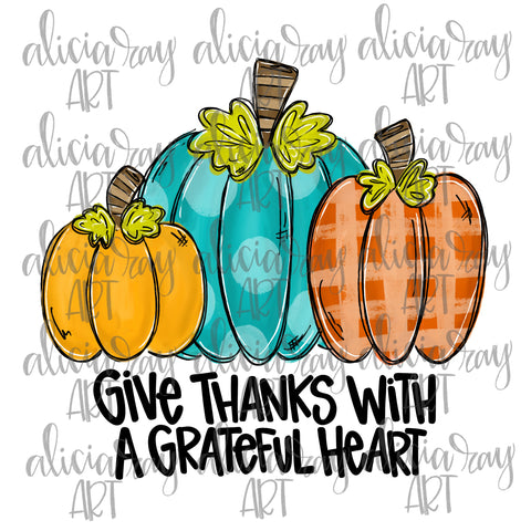 Give Thanks Blue Orange Mustard Pumpkin Trio