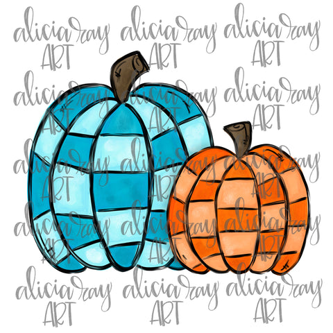 Blue And Orange Checkered Pumpkins