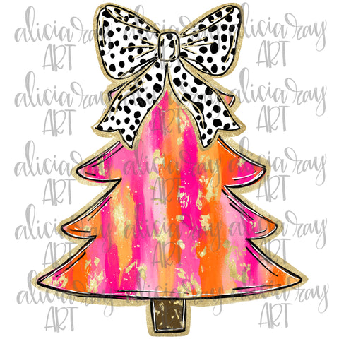 Pink And Orange Preppy Christmas Tree