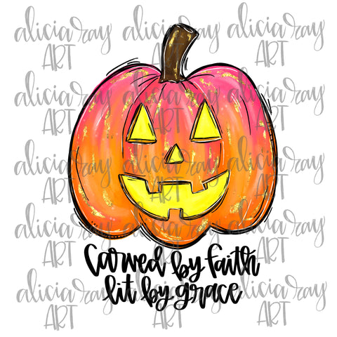 Carved By Faith Lit By Grace Pink And Orange Jack O Lantern