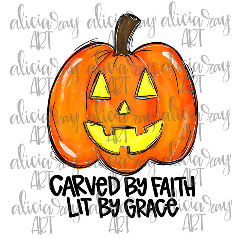 Carved By Faith Lit By Grace Orange Jack O Lantern