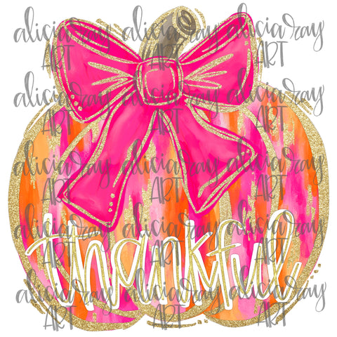 Thankful Pink And Orange Preppy Pumpkin