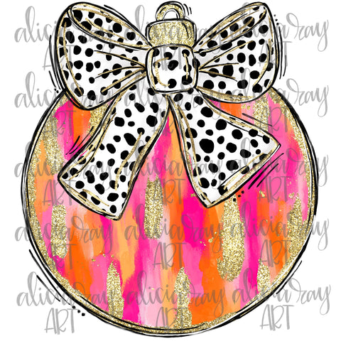 Preppy Orange And Pink Brush Stroke Christmas Ornament