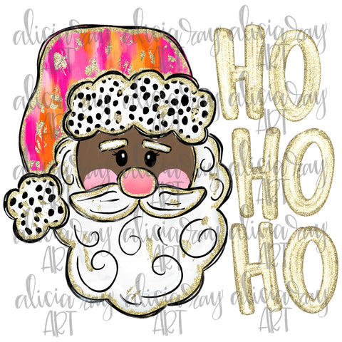 Pink And Orange Preppy Dark Skin Santa Claus Ho Ho Ho