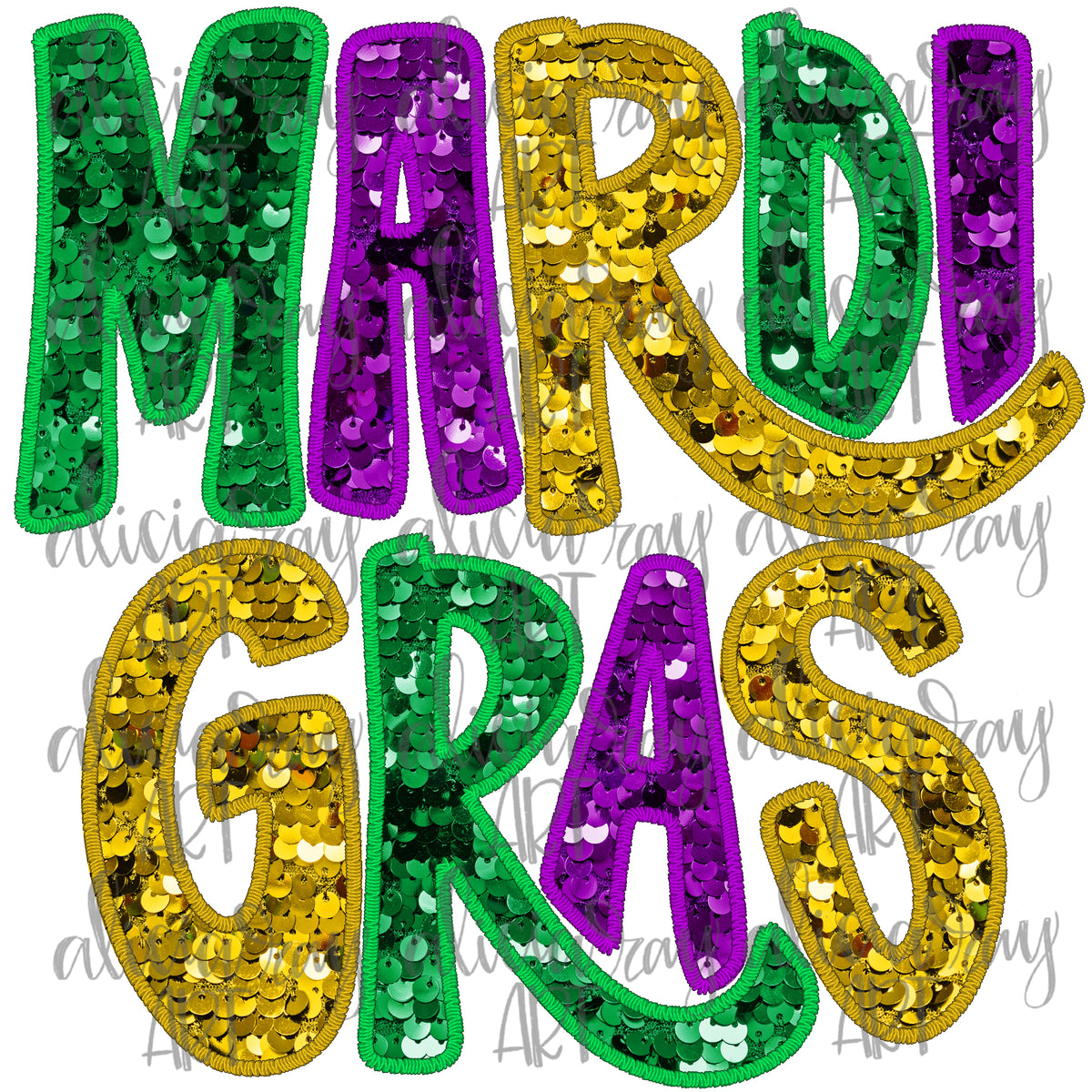 Mardi Gras Faux Monogram Sequins – Alicia Ray Art