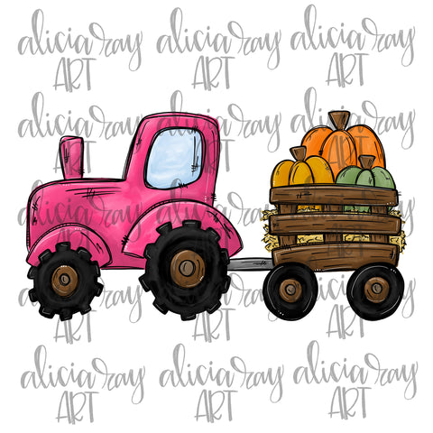 Pink Tractor With Pumpkins