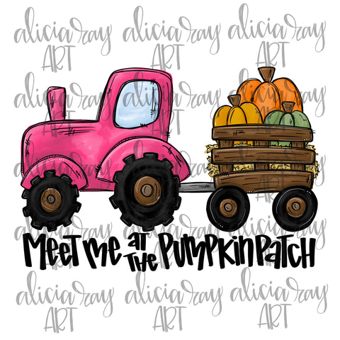 Meet Me At The Pumpkin Patch Pink Tractor With Pumpkins