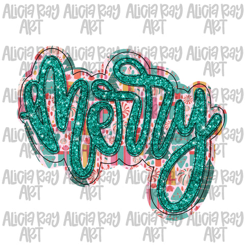 Merry Faux Applique Teal and Pink