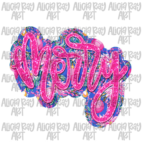 Merry Faux Applique Pink and Blue