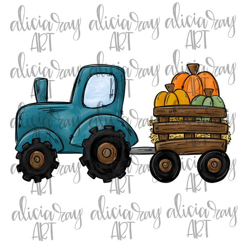 Blue Tractor With Pumpkins