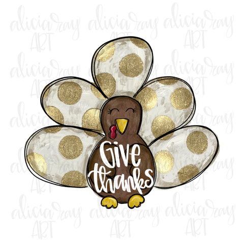 Give Thanks Gold Polka Dot Turkey