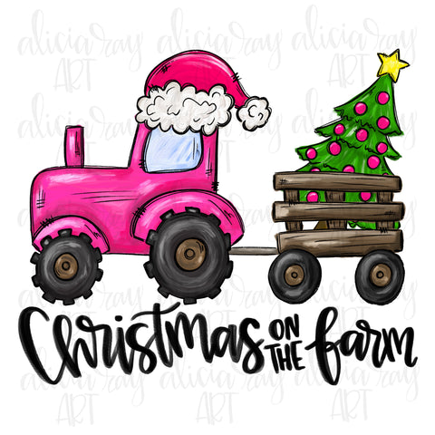 Christmas On The Farm Pink Tractor