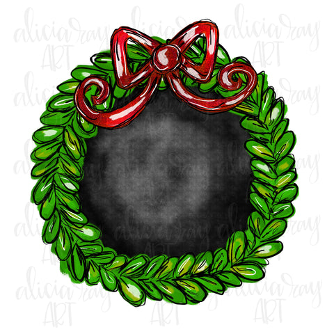 Blank Wreath With Bow And Black Watercolor Background