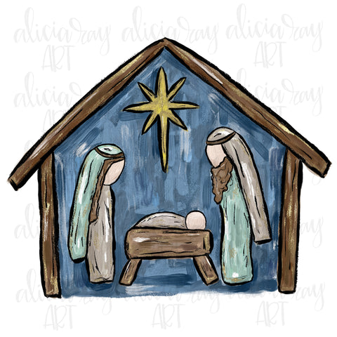 Painted Manger with blue background