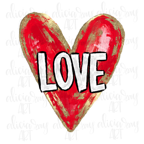 Love Gold Foil Painted Red Heart