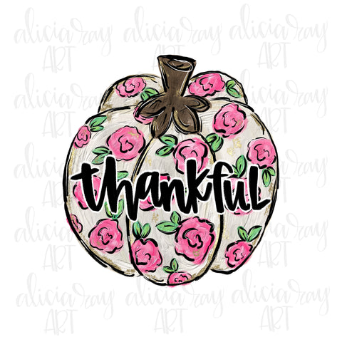 Thankful Floral Painted Pumpkin