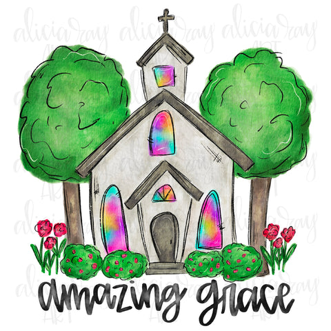 Amazing Grace Watercolor Church