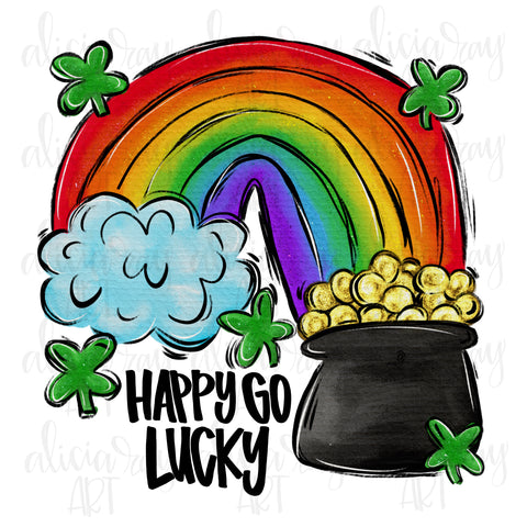 Happy Go Lucky Pot Of Gold Rainbow
