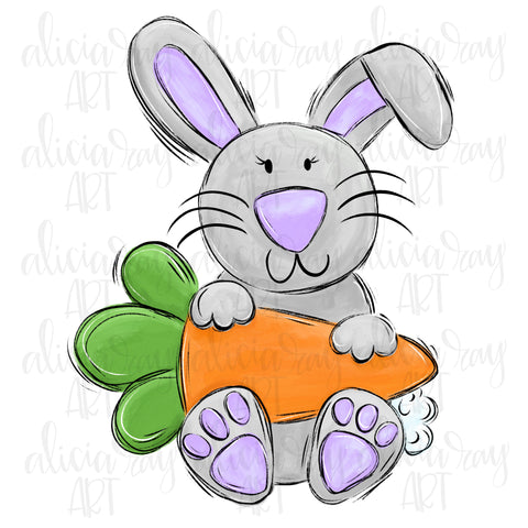 Purple Bunny Holding Carrot