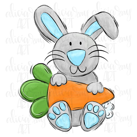 Blue Bunny Holding Carrot