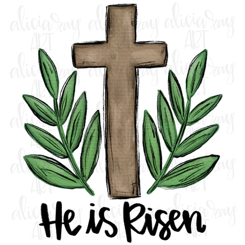 He Is Risen Cross With Palm Leaves