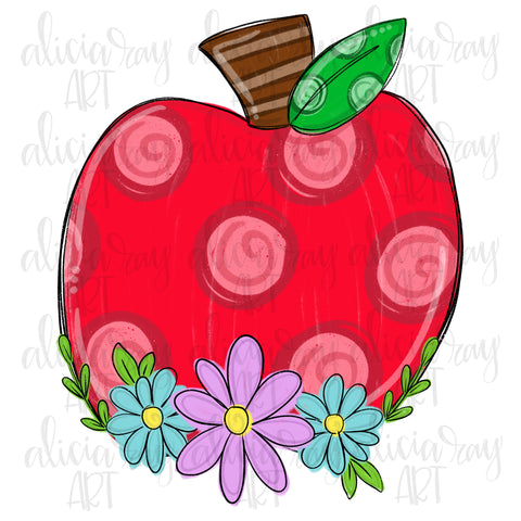 Polka Dot Apple with flowers