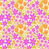 Purple and Orange Wildflowers Seamless Pattern