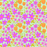 Purple and Orange Wildflowers Seamless Pattern
