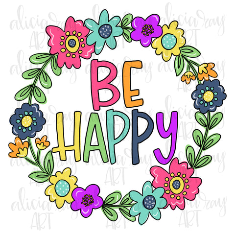 Be Happy Floral Wreath