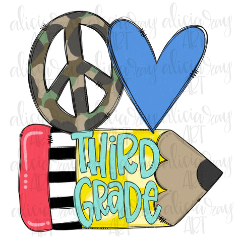Peace Love Third Grade - Boy